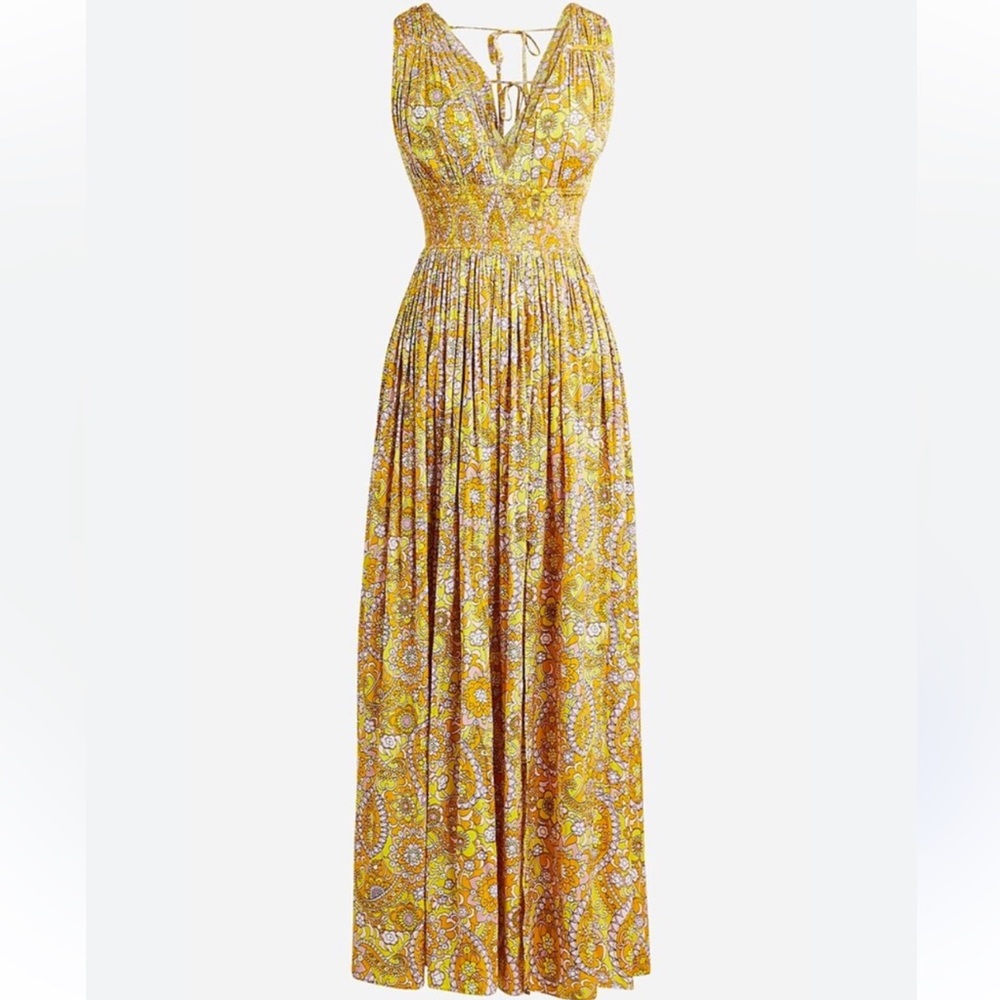 J Crew Gathered tie-back dress in scalloped paisley